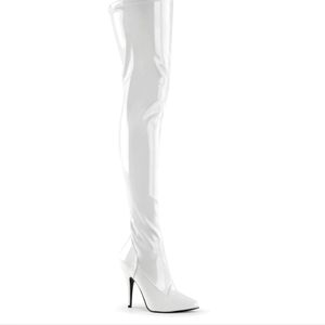 White thigh high boots